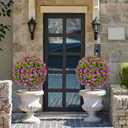 25" Artificial Boxwood Topiary Ball Trees with Purple RoseFlowers, Set of 2 UV Resistant No Fade Outdoor Faux Plants with Ground Spike, Fake Shrubs for Garden, Patio, Porch, Yard, Indoor