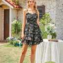 Scarlet Darkness Smocked Floral Sundresses for Women Teens 2026 Summer Flowy Ruffle Mini Dress (Black, L)