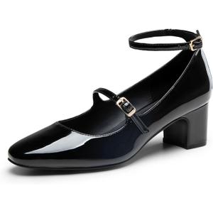 Trary Mary Jane Shoes Women Chunky Block Heels Mary Janes Dress Shoes for Women Close Cap Toe 2.2 Inch Women's Pumps Shoes with Buckle Double Strap Comfy Pumps for Office Party Casual Wedding (7, Black)