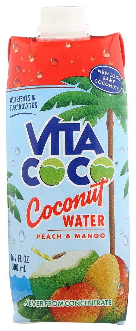Vita Coco Coconut Water, Peach & Mango, Naturally Hydrating Electrolyte Drink, Smart Alternative to Coffee, Soda and Sports Drinks, Gluten Free, 17 Oz (Pack of 12) (EXP 02/06/27)