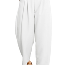 EVALESS Womens Wide Leg Barrel Pants Elastic High Waisted Trousers Business Work Casual Palazzo Pants with Pockets Large, White 