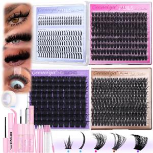 2 x Geeneiya 5 Styles Lash Clusters Kit, Volume/Mega/Full/Bottom Eyelash Clusters Extensions with Lash Bond and Seal, Remover and Lash Extension Tools for Beginners and Proficient, DIY at Home Easily