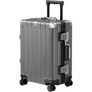 Krute Carry On Luggage Aluminum Frame No Zipper Metal Hardshell PC+ABS Luggage Noble TSA Airline Approved Suitcase with Spinner Wheels 20 Inch Gray