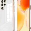 Compatible with Samsung Galaxy S25 Ultra Case Cute for Women Girls Men, Luxury Plating for Samsung Galaxy S25 Ultra Phone Case Slim Shockproof Silicone Bumper Phone Cover (White)
