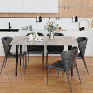 Wisfor Sintered Stone Dining Table: 47.2x27.5 Inch Grey Kitchen Table with Metal Legs - 6-Seat Breakfast Table for Dining Room, Restaurant (No Chairs)