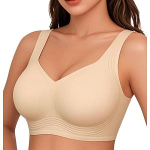 2026 Jelly Seamless Wireless Plus Size Bras No Underwire Supportive Full Coverage Comfortable Everyday Bra for Older Women (Beige, XXL)