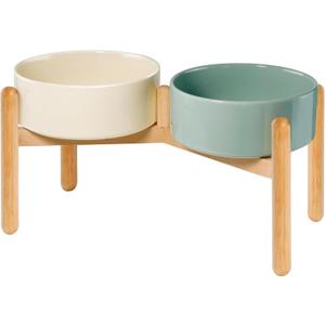 Wordcam Raised Ceramic Dog Bowls with Stand,Elevated Dog Dish, Pet Food and Water Feeder Set for Large Sized Dogs(9.4''High-60 Oz-7.6 Cups)