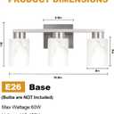 3-Light Bathroom Light Fixtures, Modern Vanity Lights, Brushed Nickel Metal Wall Lamp with White Marble Glass for Bathroom, Mirror, Living Room, Bedroom, Cabinet, Porch, Hallway, E26 Base
