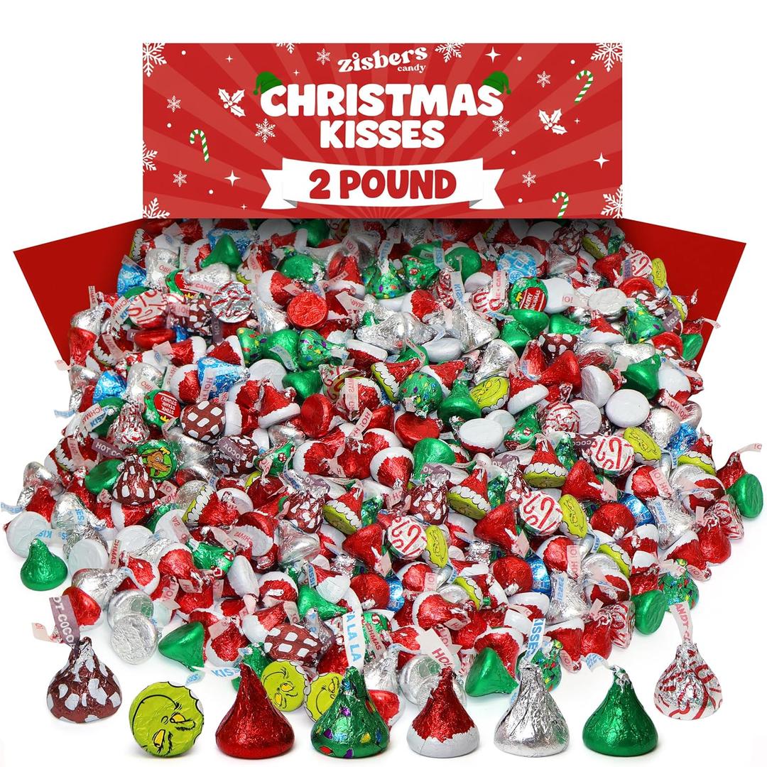 Zisbers Bulk Kisses Mix 2 Pound Assortment Candy Cane Hot Cocoa Milk Individually Wrapped for Gifts Decoration Parties (EXP 11/30/26)
