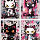 Cat Posters Graffiti Wall Art Canvas Prints,Funny Bathroom Art Decor Girls Bedroom Anime Wall Decor Set of 4 (8"x10",Unframed).