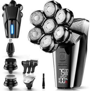 Hexus Detachable Head Shavers, 5-in-1 Electric Razor Grooming Kit, IPX7 Waterproof for Men, Wet/Dry LED Display Rechargeable 7D Rotary Head Shavers, Black