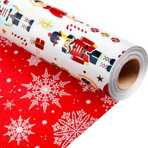 Retrify Christmas Wrapping Paper - Nutcracker Stars Girl Dance and Snowflake Pattern Metallic Gold Foil Shine Gift Wrap Paper for Holiday Shower Party Celebration - 17 Inch x 32.8 Feet Mini Roll