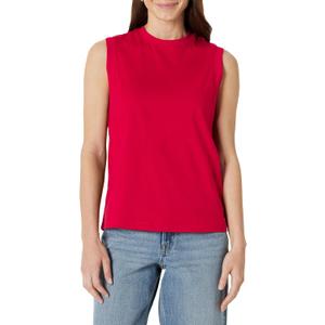 Amazon Essentials Women's Relaxed-Fit Cotton Muscle Tee (Red, L)