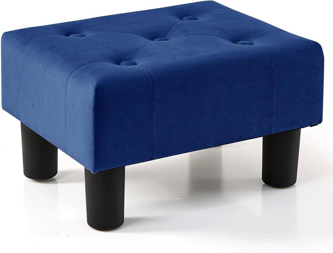 Poofzy Small Foot Stool Ottoman, Velvet Ottoman Foot Rest with Legs, Rectangle Footstool Ottomans for Couch, Living Room and Entryway (Blue)