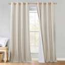 NICETOWN Farmhouse Style Keep Warm Large Window Draperies 108 inches Length with Thermal Insulated Liners, 1 Panel, 52" W, Full Blackout Natural Linen Curtain for Sliding Glass Door