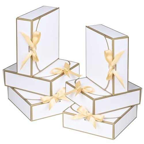 10Pack Small Gift Boxes, 6.5''x6.5''x2'' White Gift Boxes with Ribbon, Small Boxes for Gifts Birthday Wedding Party Valentine's Day Mother's Day