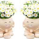 2 Pcs Creative Flowerpot Face Planter, Naughty Boy Plant Face Pot with Drainage Holes for Indoor Outdoor, Succulent Pot, Funny Flower, Gift for Friends and Family Khaki