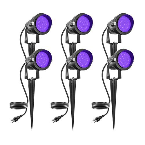 DOREIO Halloween Blacklight Spotlight Outdoor 15W LED Black Lights Waterproof Landscape Lighting with US Plug for Glow Dance Party,Stage Lighting,Body Paint,Fluorescent Poster, Neon Glow(6 Pack)