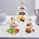 3Pcs White Square 3 Tiered Cake Stands, 3 Tier Serving Tray Cupcake Holder Dessert Stand Fruit Candy Display Table Decorations for Home Party Birthday Tea Party Baby Shower