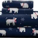 Pointehaven 180 GSM 100% Cotton Flannel Sheet Set - Queen, Snow Bear - Warm & Cozy - Pre-Shrunk -Deep Pockets - Elastic All Around-Comfy Double Brushed