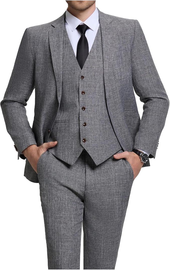 Men Suits Lightweight 3 Piece Slim Fit 2 Button Blazer Vest Pants Suit Sets Casual Men Wedding Suits Prom Tuxedo (Dark Grey, XL)