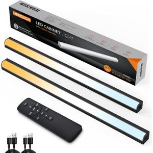Under Cabinet Lights Remote Control, Magnetic Dimmable Closet Lights,USB Rechargeable Wireless LED Shop Light,Ceiling and Under Counter Lights for Kitchen (Black, 30CM-2 Pack) (11.8 INCH)
