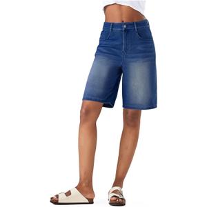 Fanica Stretchy Denim Bermuda Shorts for Women (Blue, M)