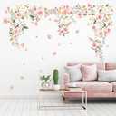 Rotumaty Flower Wall Decals Hanging Vine Flower Wall Stickers Pink Rose Wall Decor Spring Floral Home Decorations for Nursery Living Room Girls Bedroom