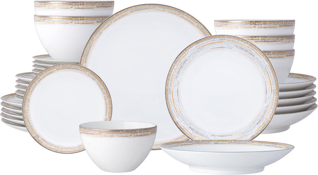 Noritake Raylan 30-Piece Dinnerware Set, Service for 6, Gold/Platinum