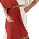 MCJC Adult Greek Toga God Costume, White Roman Deluxe Halloween Cosplay Ancient Robe (Small size, Red)