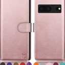 SUANPOT for Google Pixel 7 5G Wallet case with RFID Blocking Credit Card Holder,Flip Book PU Leather Protective Cover Women Men for Pixel 7 Phone case Rose Gold