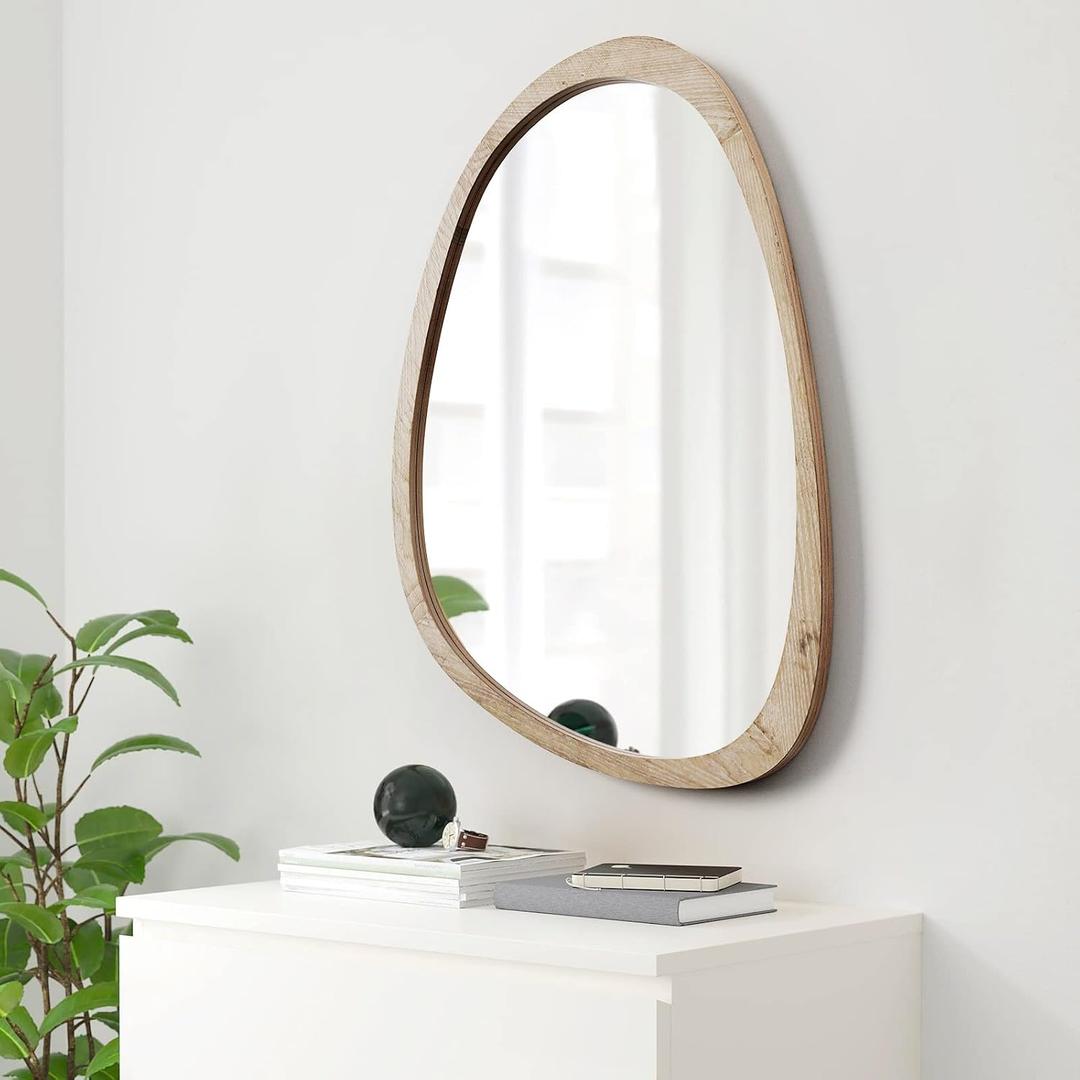 sawsile Irregular Mirror for Decor,Wood Frame Asymmetrical Wall-Mounted Mirror, Large Vanity Mirror for Wall Decoration, Modern Mirror for Living Room Bedroom Bathroom Entryway Mirror 20X30"