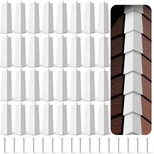 Therwen 32 Pcs Aluminum Siding Corners 8 Inch Outside White Corner Caps Smooth Siding Trim, Metal Nails Included for Mobile Home House Exterior