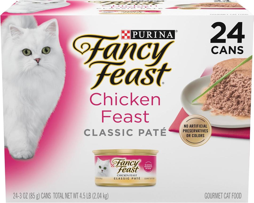 Fancy Feast Chicken Feast Classic Pate Collection Grain Free Wet Cat Food Multi-Pack - (Pack of 24) 3 oz. Pull-Top Cans (EXP 03/31/28)