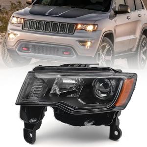 Huray Left Headlight Assembly for Jeep Grand Cherokee 2017-2021 [Only for Halogen Type] [Black Bezel] OE Headlamp Replacement Driver Side