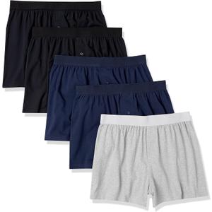 Amazon Essentials Cotton Jersey Boxers - Men's Underwear, Big & Tall, Pack of 5 (Large, Black/Grey Heather/Navy)