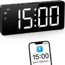 ORIA Digital Alarm Clock, LED Bedroom Clock with Bluetooth Sync Time, Auto Sync Time Alarm Clock, Adjustable Volume Brightness, Snooze, Rechargeable Large Display for Home Living Room