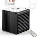 Portable Mini Air Conditioner,BIESQYA 3-in-1 Personal Small Ac Unit Cooler, 3 Speed USB Powered Desk Fan Swamp Evaporative Windowless Humidifier for Room Office Camping Car Black (Charcoal)