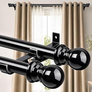 CALCHELE Double Curtain Rods for windows, 1 Inch Diameter double rod curtain rods Heavy Duty Decorative Drapery Rod for Windows 28 to 42 Inch Black