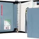 WASON Portfolio A5 Binder Journal with Zipper - Leather pu Writing Notebook Padfolio with Detachable Refillable Notebook, Legal Pad for Business Study and Travel Organizer (Misty blue)