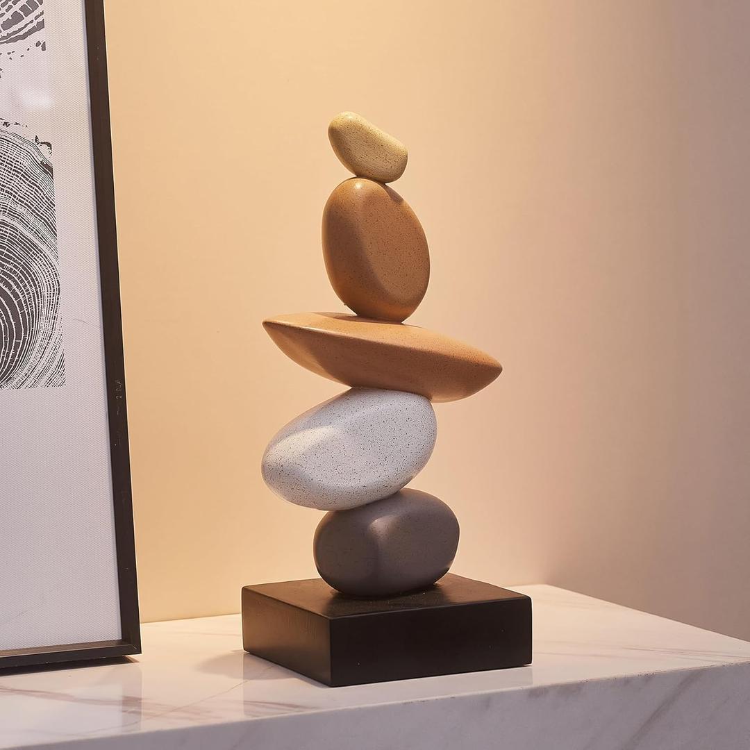 Fake Sandstone Statue Home Decor for Living Room, Modern Resin Stone Sculptures for Coffee Table Decor, Gery and White Statue for Shelf Bookshelf Decorations