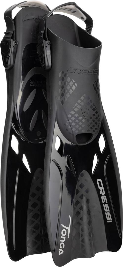 Cressi Adult Adjustable Snorkeling Fins with Ultra Resistant Buckles, Very Light, Ideal for Traveling - Tonga: Designed in Italy (L/XL | US Man 9/13 | US Lady 10/14 | EU 42/47, Black)