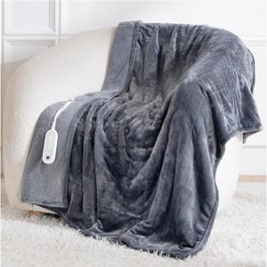 Heated Blanket Throw, Electric Blanket Soft Sherpa Flannel, 8 Hours Auto Shut-off & 8 Fast Heating Levels, Machine Washable ETL Certified, Heating Blanket for Bed & Sofa (50x60 inches, Gray) (Light Grey)