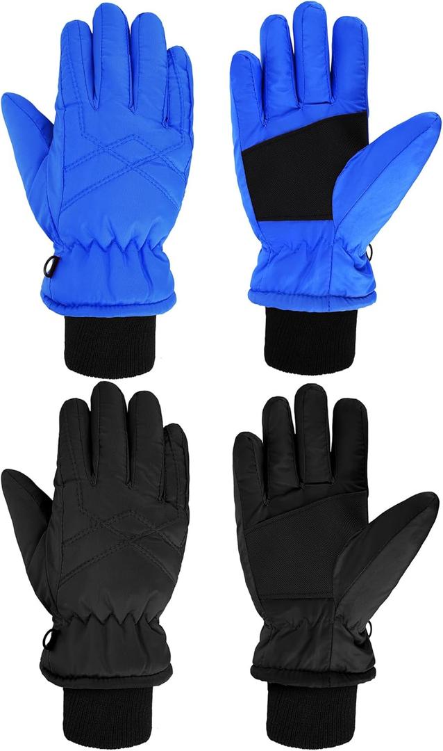 SATINIOR 2 Pairs Kids Waterproof Snow Gloves Boys Girls Windproof Winter Warm Ski Gloves for Cold Weather (8-11 Years, Black, Blue)