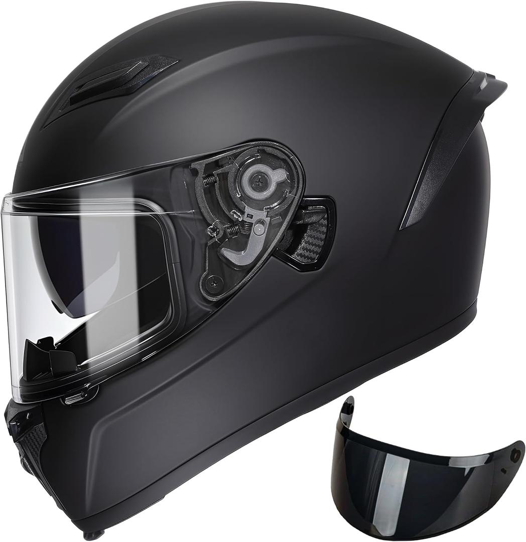 TRIANGLE FF351 Motorcycle Helmet for Street Bike, Black, DOT Approved large