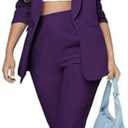 SweatyRocks Women's 2 Piece Solid Ruched Sleeve Blazer and Pants Business Office Suit Set M