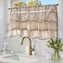 Jinchan Ruffled Valance Curtain for Window Kitchen Valance Living Room Farmhouse Rustic 18 Inch Light Filtering Sheer Voile Shabbychic Light Beige Valance Small Window Treatment Rod Pocket 1 Panel