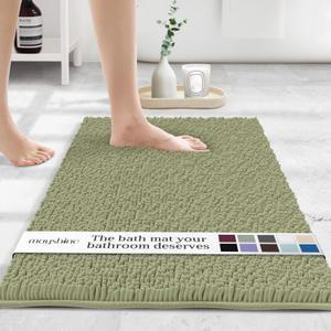 MAYSHINE Plush Shaggy Chenille Bath Mat | Extra Soft, Super Absorbent, Non-Slip Bathroom Rug | Fluffy Microfiber, Area Rug Sets for Bathroom Floor, Kitchen, Living Room | 24"x17" | Sage Green