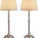 KDG Cordless LED Table Lamp Set of 2, Portables Fabric Shade Desk Lamps, 4000mAh Rechargeable Battery Powered Lighting, Dimmable Light for Dining Room, Bedroom, Bedside, Night Light, Balcony (Nickel)