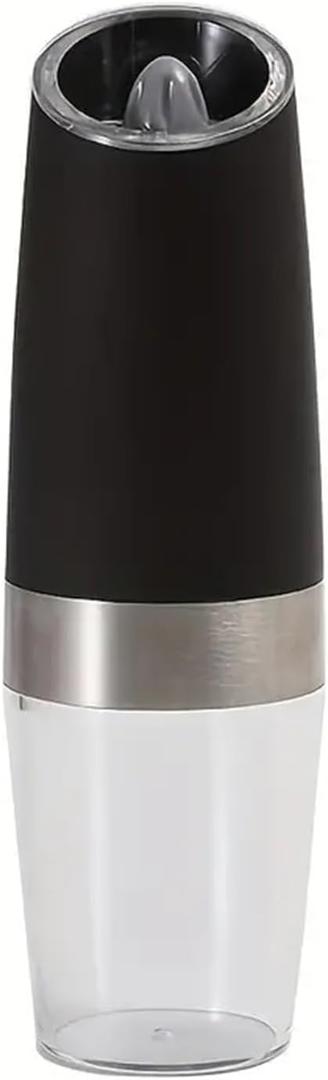 Electric Pepper and Salt Grinder Set, Adjustable Coarseness, Battery Powered with LED Light, One Hand Automatic Operation, Stainless Steel (Black)